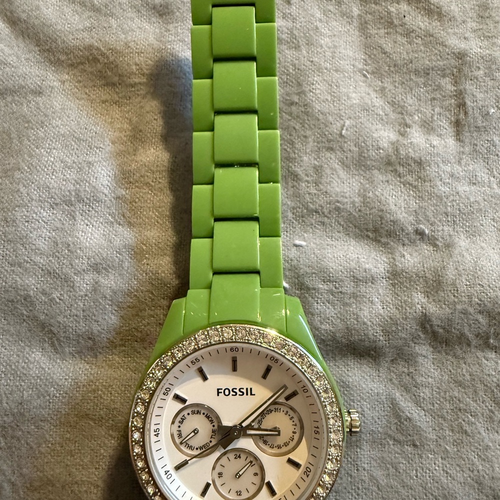 Fossil Green Watch with Crystal Accents